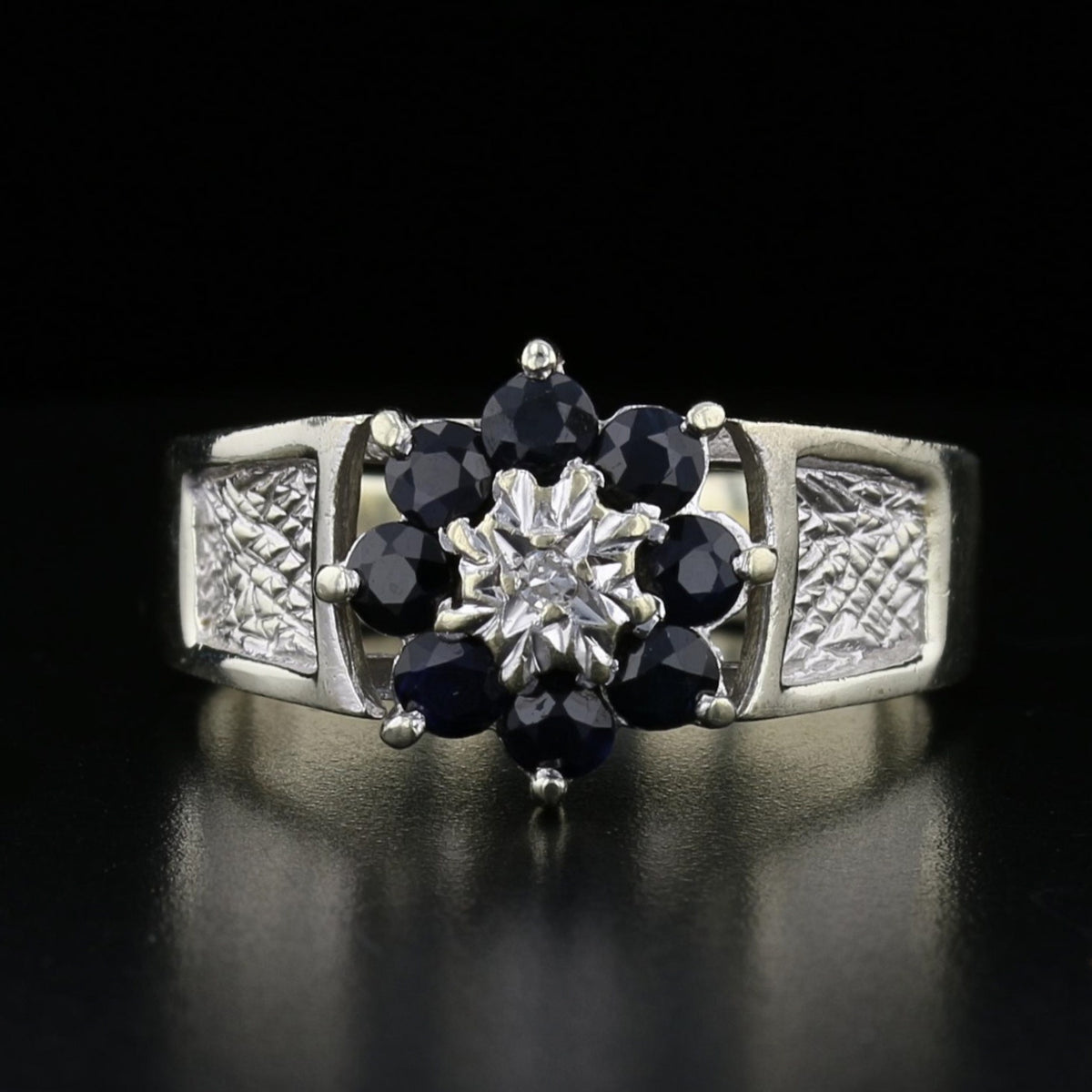 Vintage Sapphire Diamond Ring White Gold