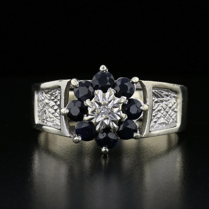 Vintage Sapphire Diamond Ring White Gold