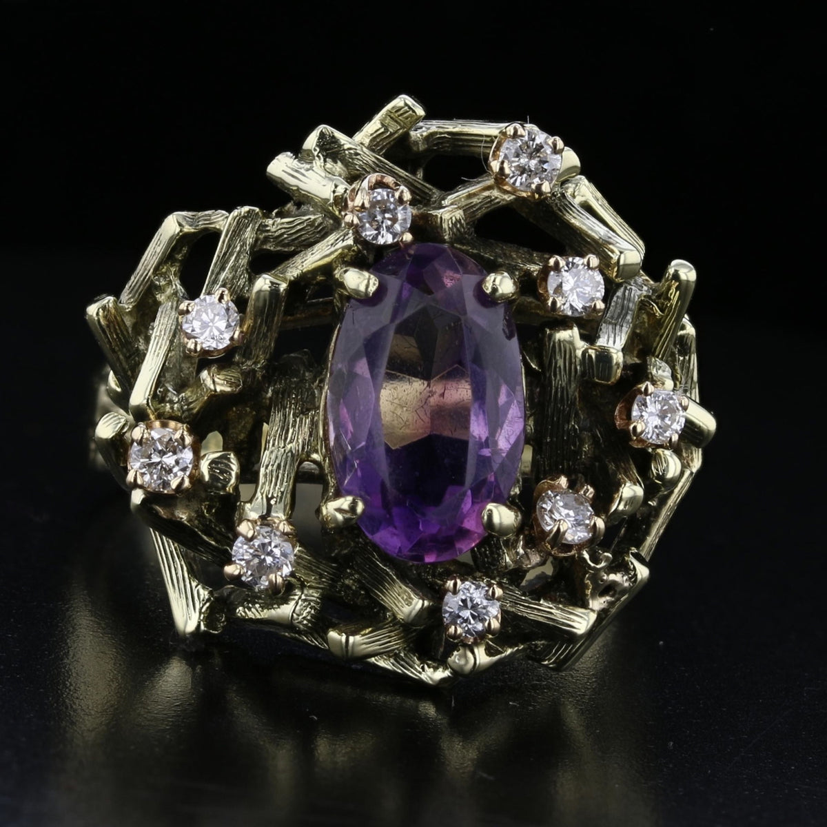 Vintage Amethyst Diamond Ring Yellow Gold