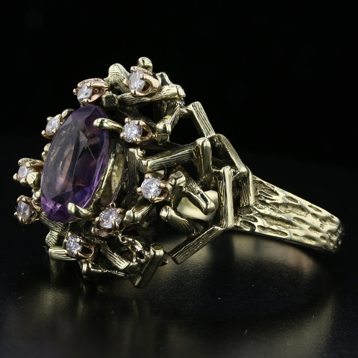 Vintage Amethyst Diamond Ring Yellow Gold