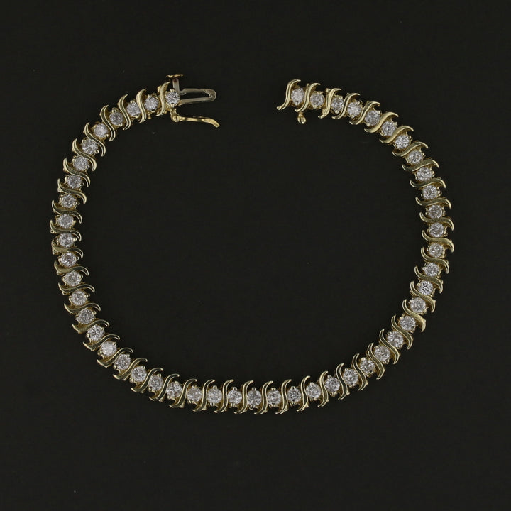 14K Yellow Gold Vintage  Diamond Tennis Bracelet