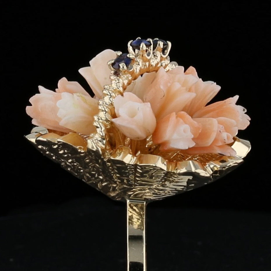 Vintage Coral Sapphire Basket of Flowers Ring