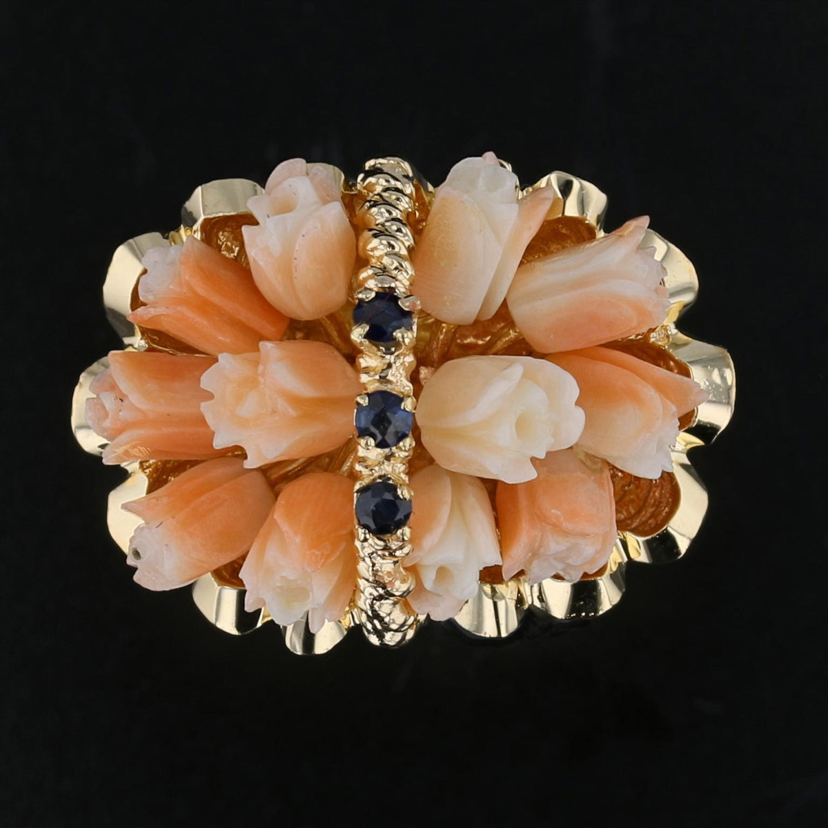 Vintage Coral Sapphire Basket of Flowers Ring