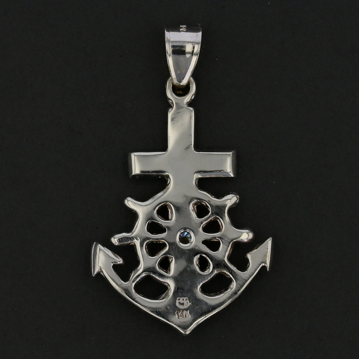 Vintage Anchor Cross Pendant with Diamond