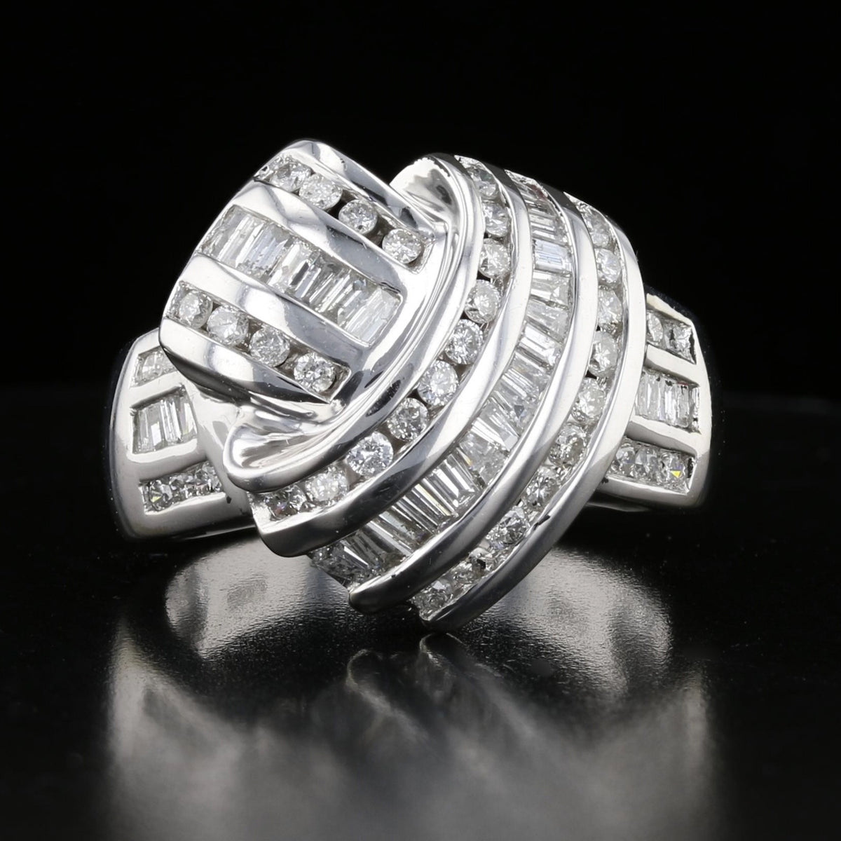 Vintage Baguette & Round Diamond Swirl Ring