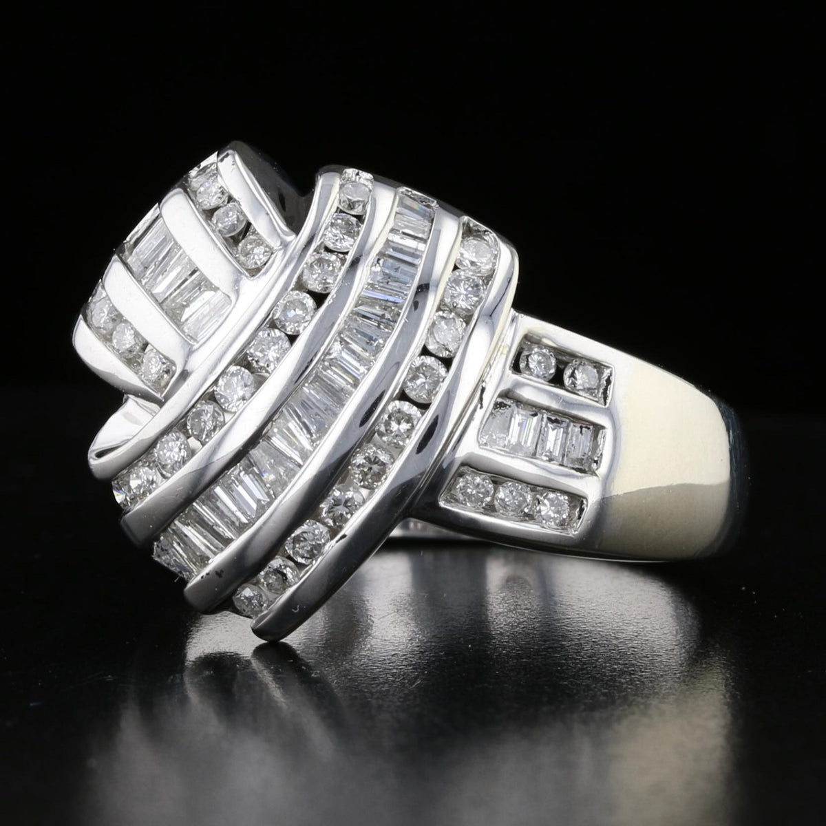 Vintage Baguette & Round Diamond Swirl Ring