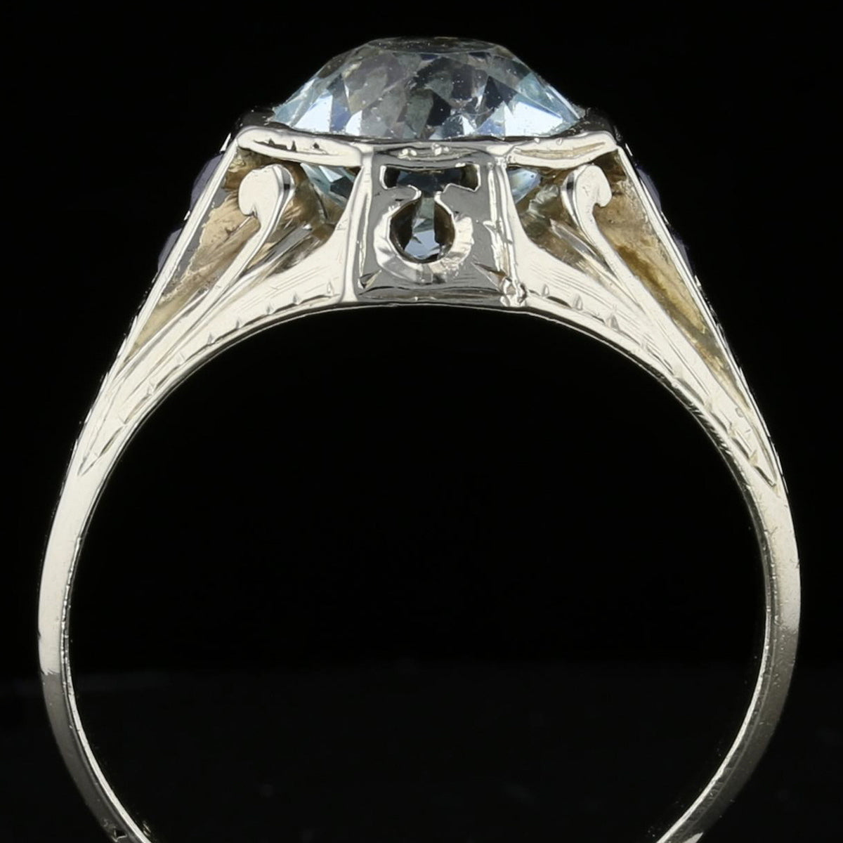 Old Miner Cut Aqua Sapphire Ring