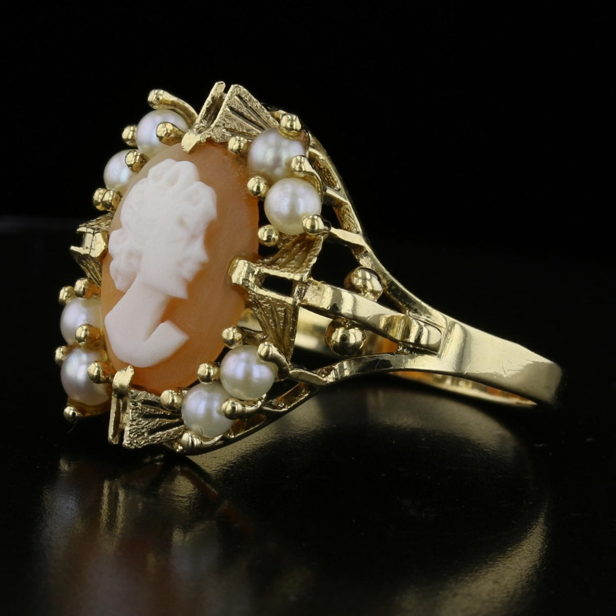 Vintage Cameo and Seed Pearl Ring