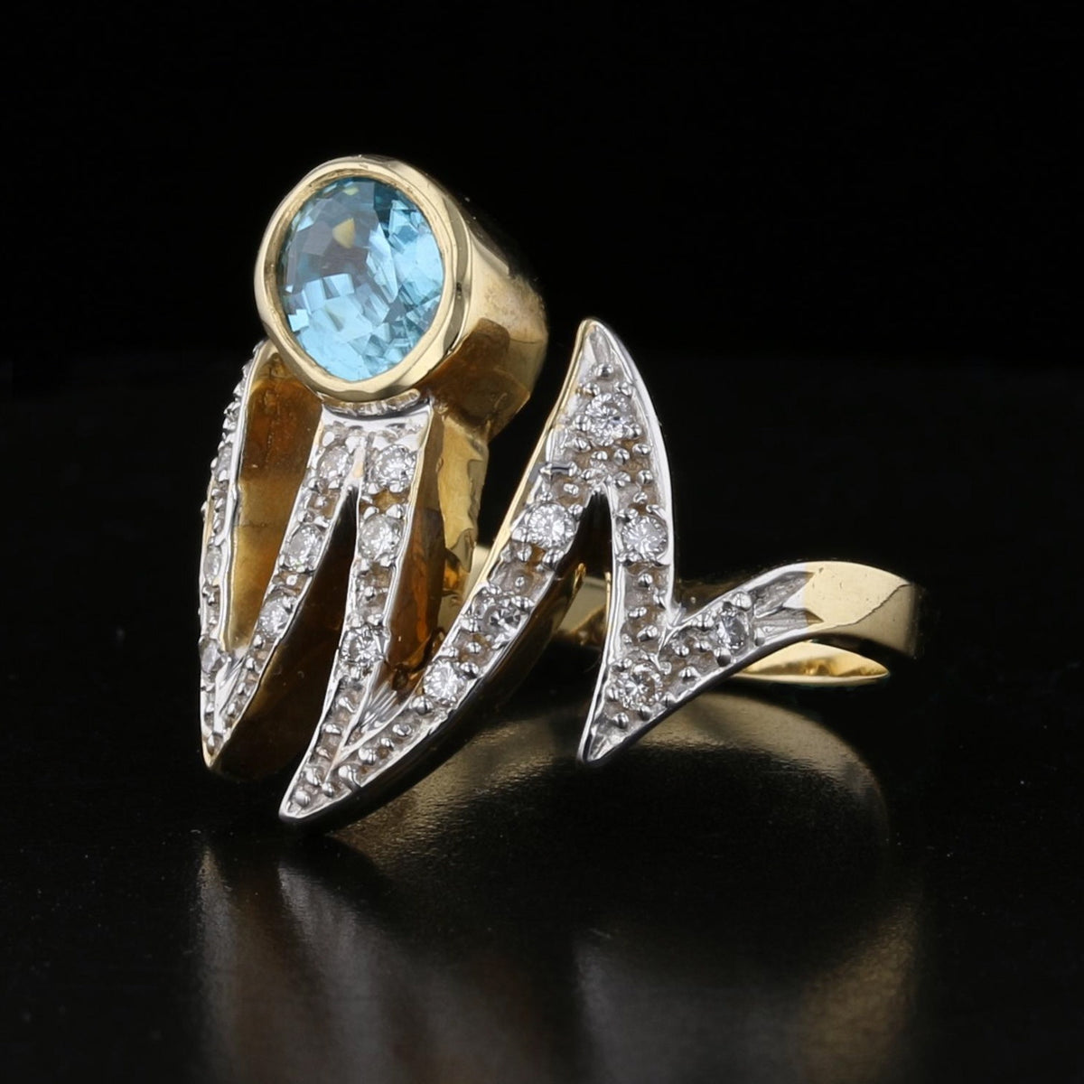 Vintage Blue Zircon & Diamond Ring