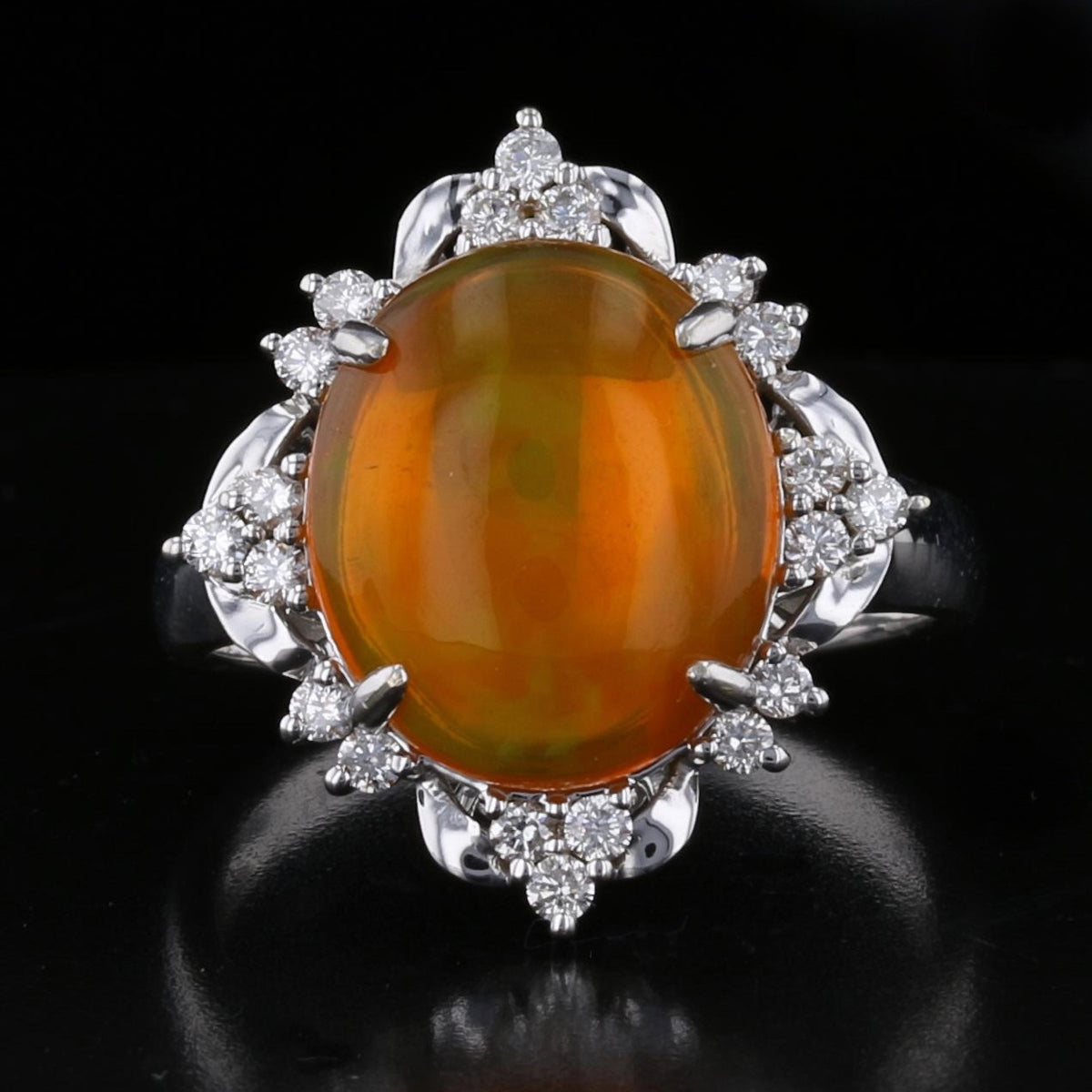 Vintage Fire Opal and Diamond Ring