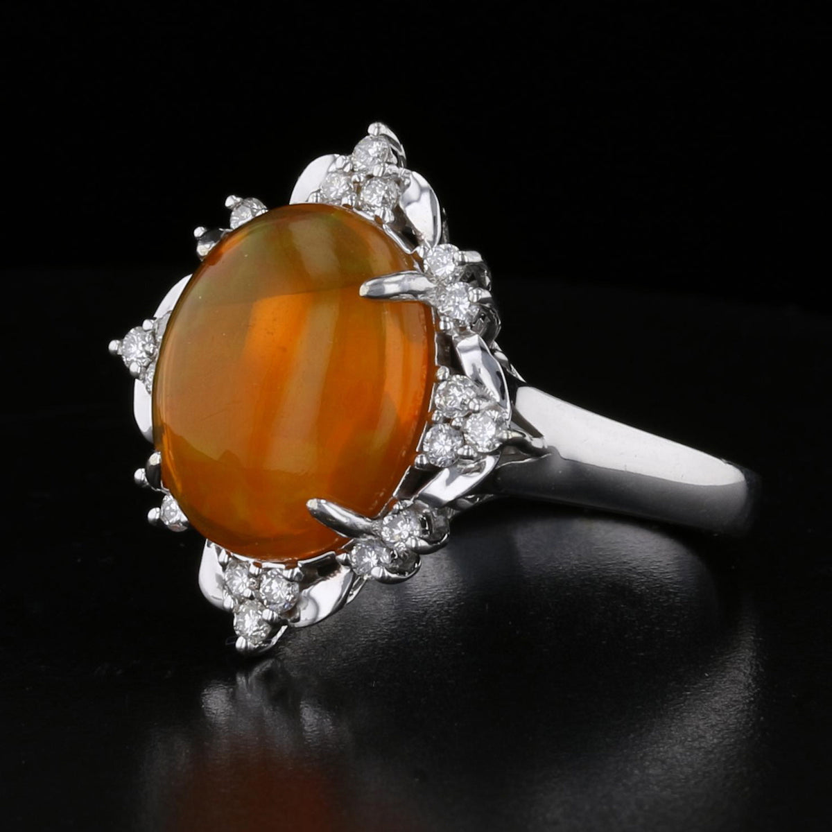 Vintage Fire Opal and Diamond Ring