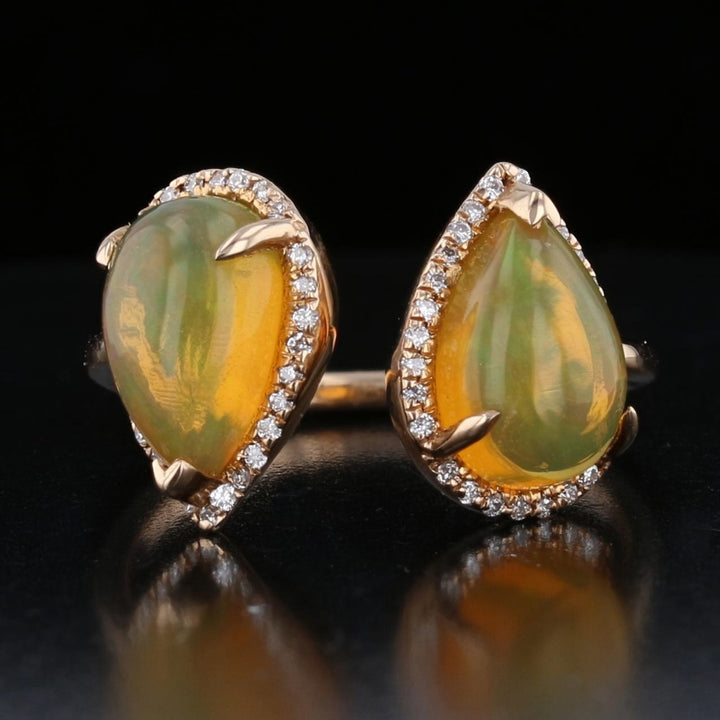 Double Pear Opal and Diamond Ring