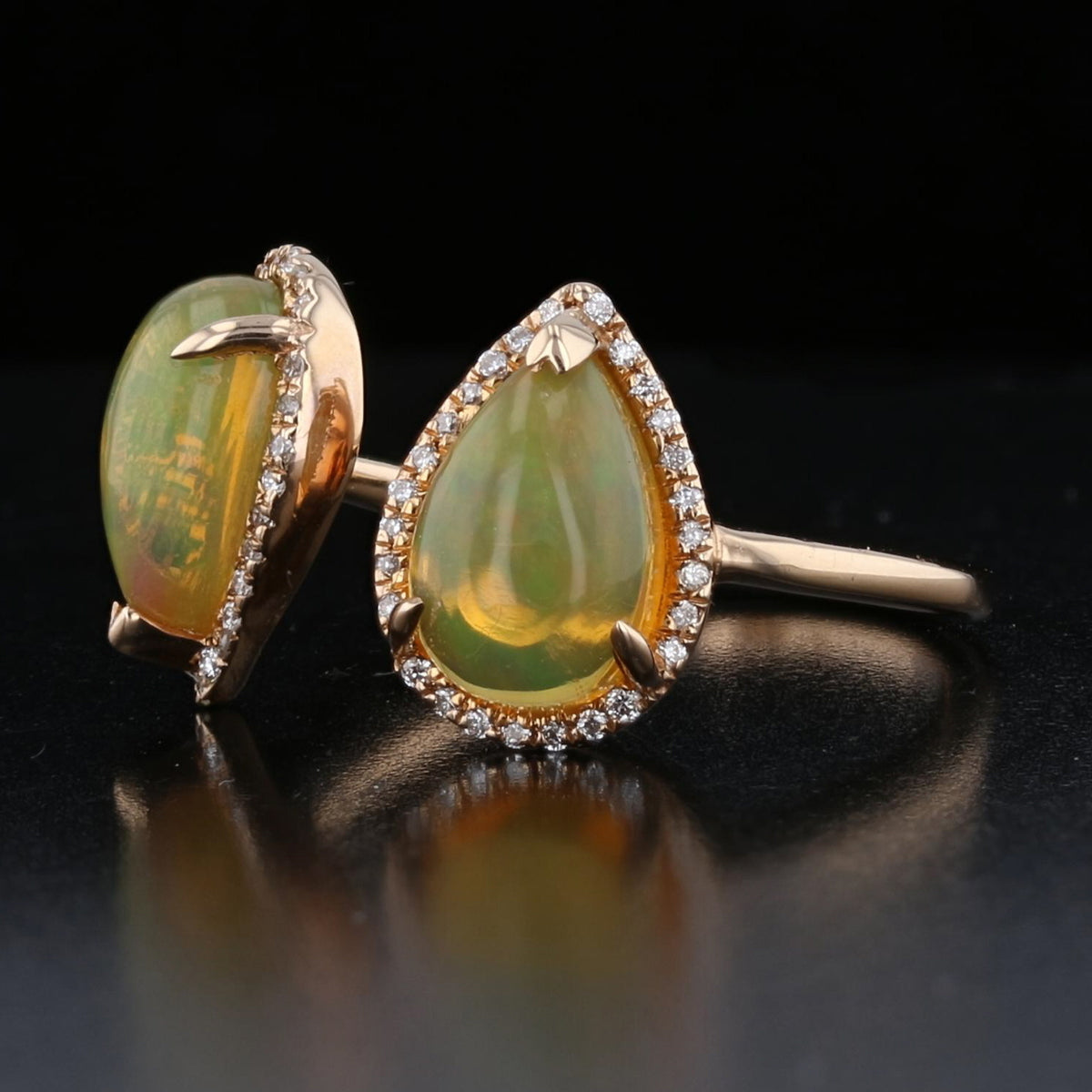 Double Pear Opal and Diamond Ring