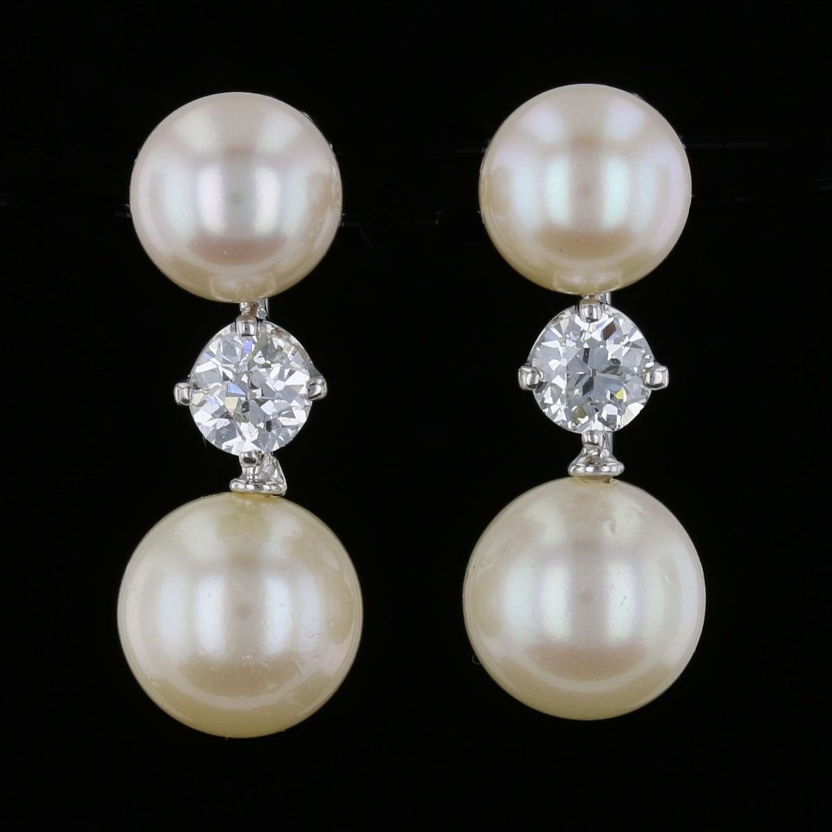 Antique Diamond Akoya Pearl Earrings