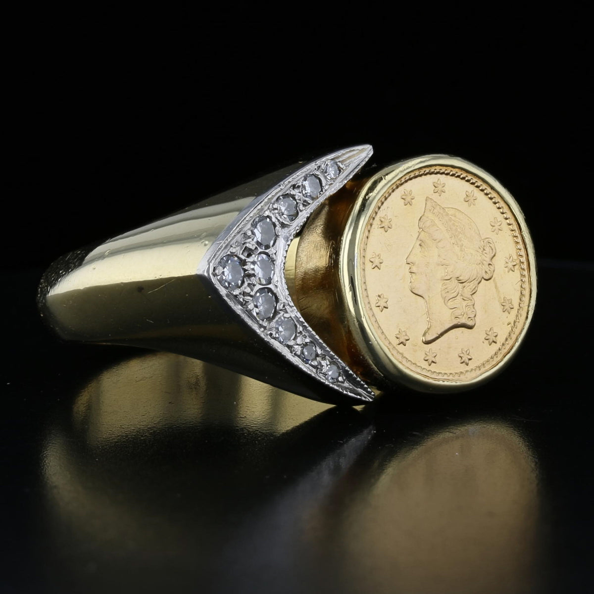 1849 $1 Liberty Head Coin Diamond Ring