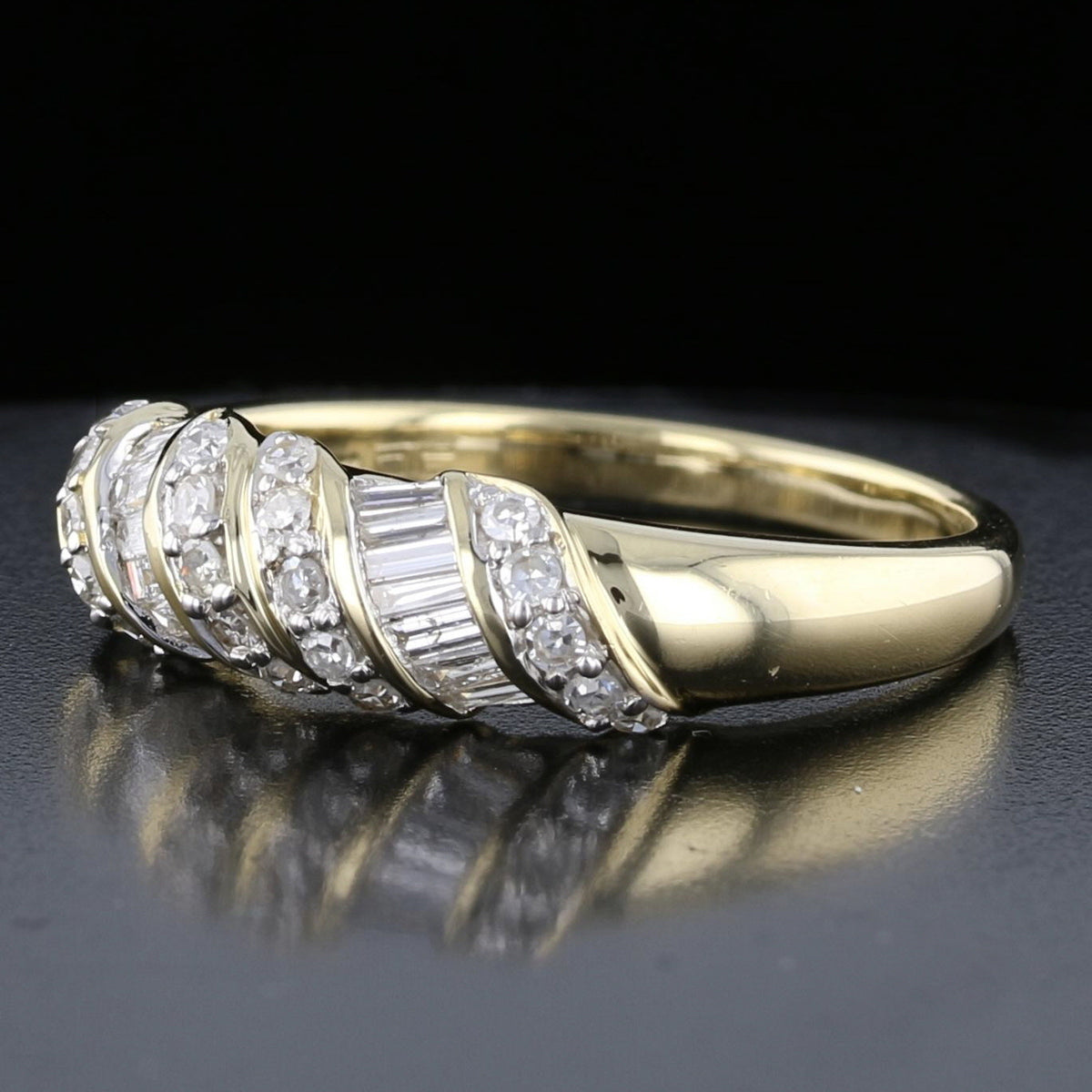 Vintage Yellow Gold Baguette and Round Diamond Ring