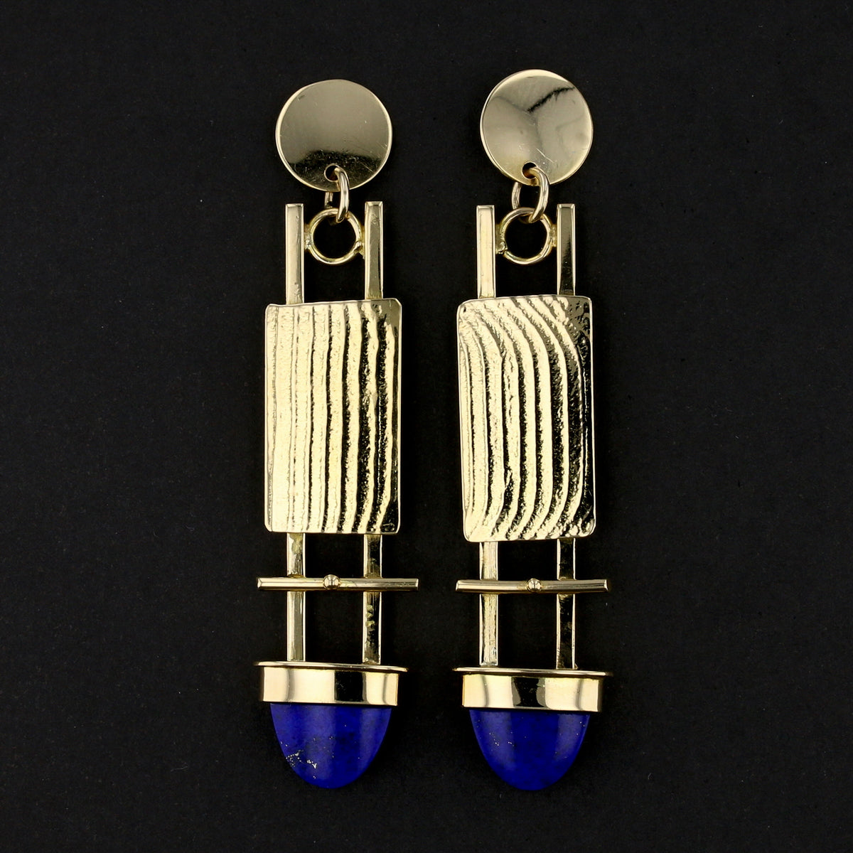 Vintage 18K Yellow Gold Lapis Earrings