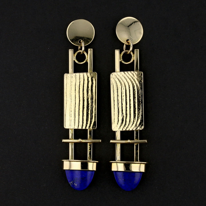 Vintage 18K Yellow Gold Lapis Earrings