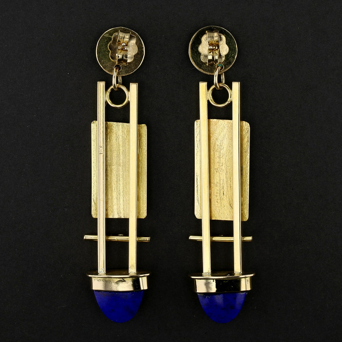 Vintage 18K Yellow Gold Lapis Earrings