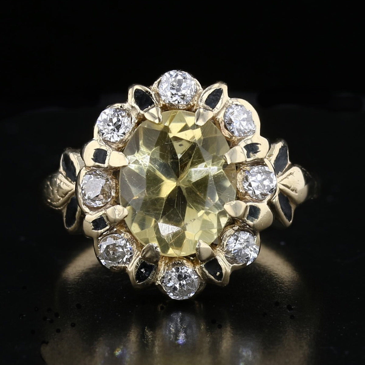 Vintage 14K Yellow Gold Citrine & Diamond Halo Ring – 2.6ct Oval Citrine