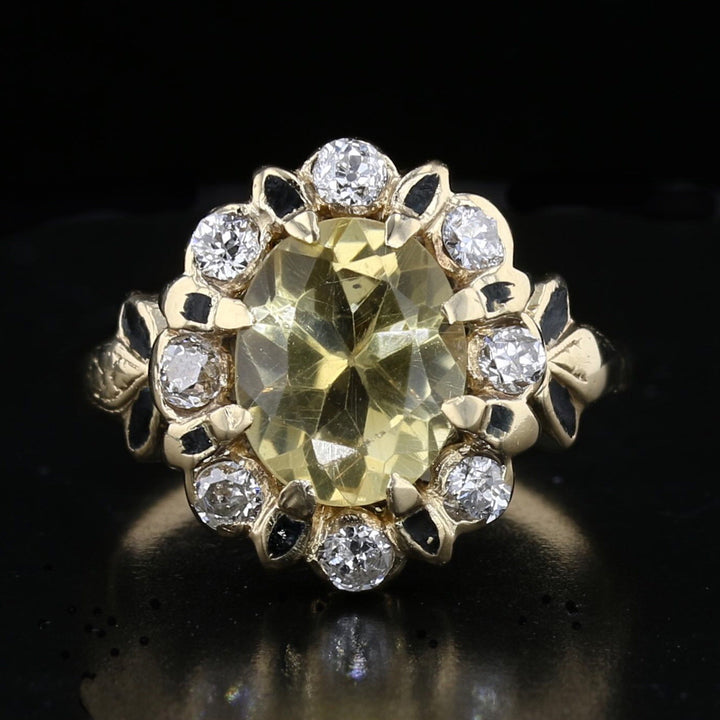 Vintage 14K Yellow Gold Citrine & Diamond Halo Ring – 2.6ct Oval Citrine