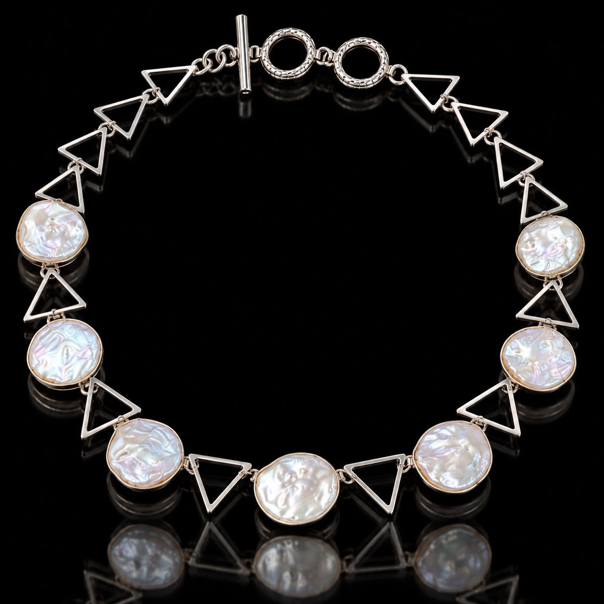 Sterling Silver Coin Pearl & Open Triangle Necklace 894014 — main view