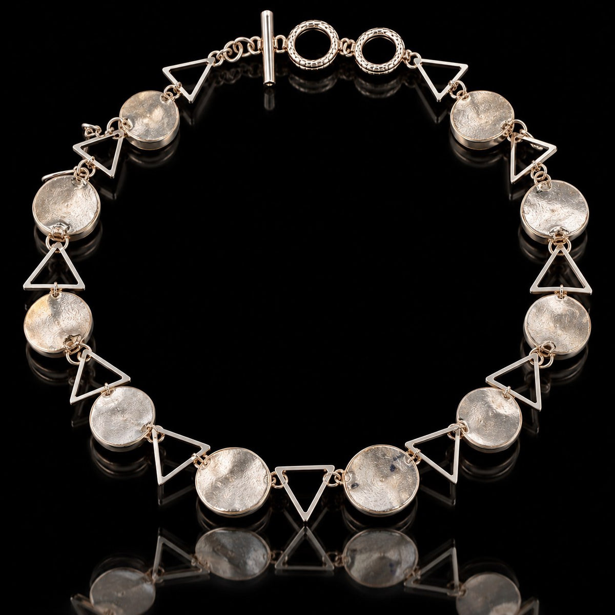 Sterling Silver Coin Pearl & Open Triangle Necklace 894014 — third view