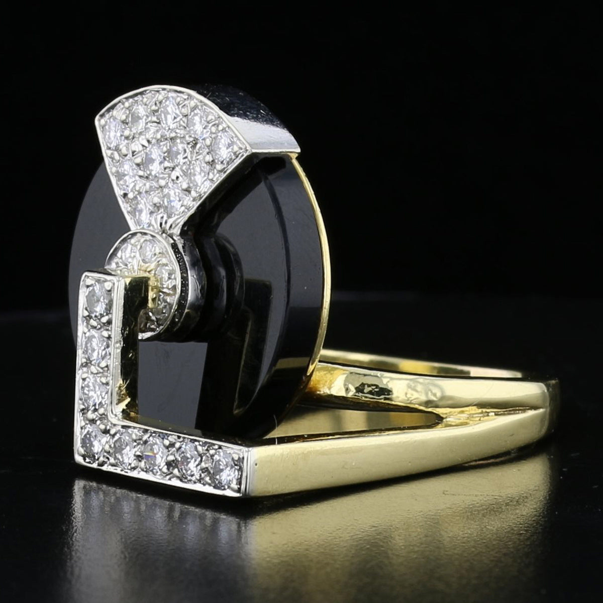 Record Player Ring with Spinning Black Onyx & Diamonds