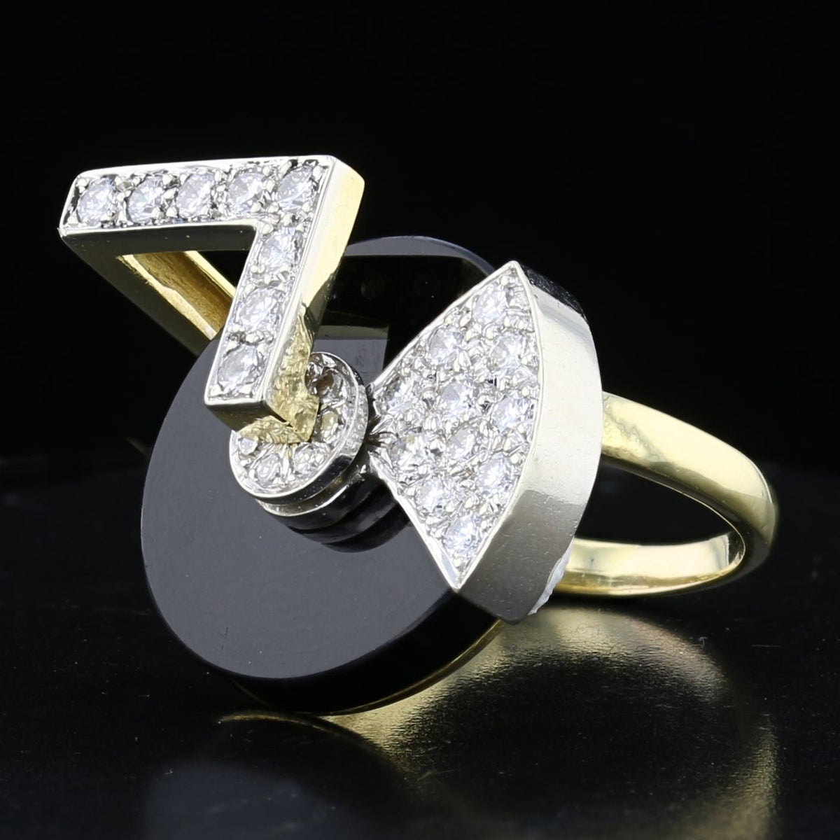 Record Player Ring with Spinning Black Onyx & Diamonds