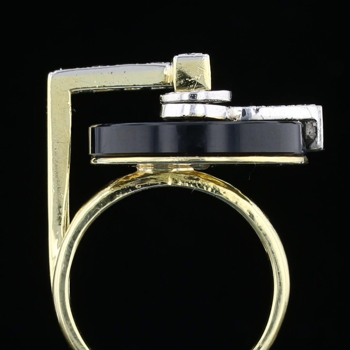 Record Player Ring with Spinning Black Onyx & Diamonds