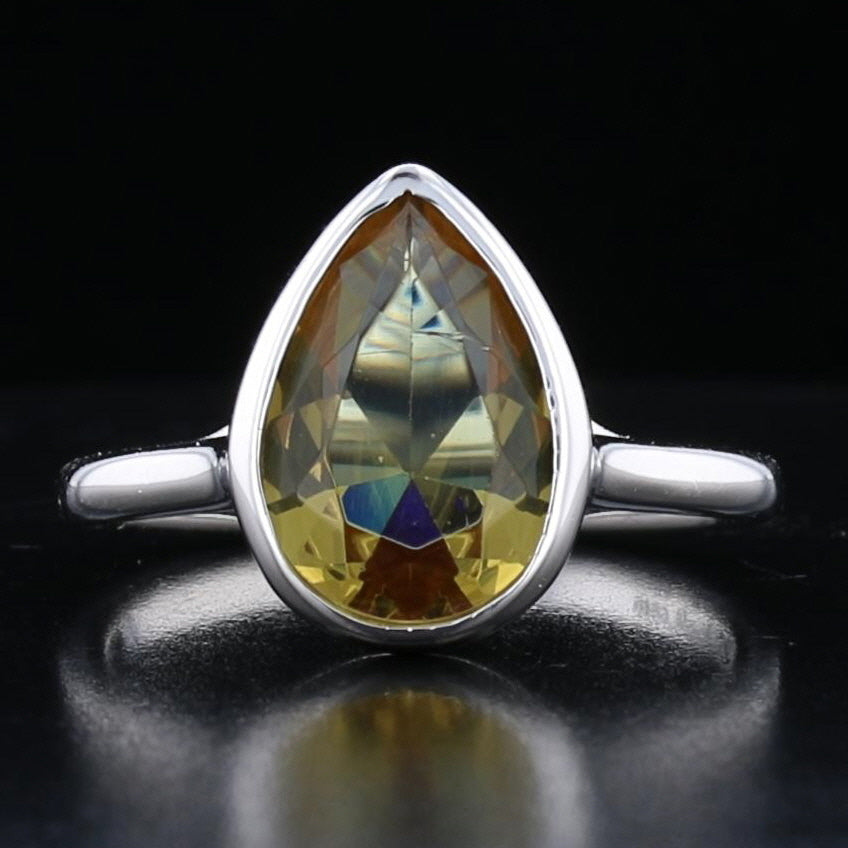 Sterling Silver Bezel VooDooStone Pear Shape Ring