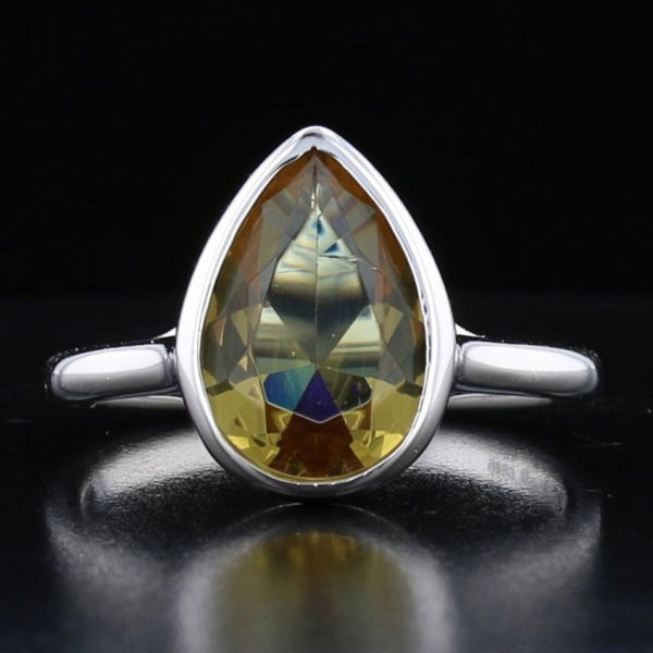Sterling Silver Bezel VooDooStone Pear Shape Ring