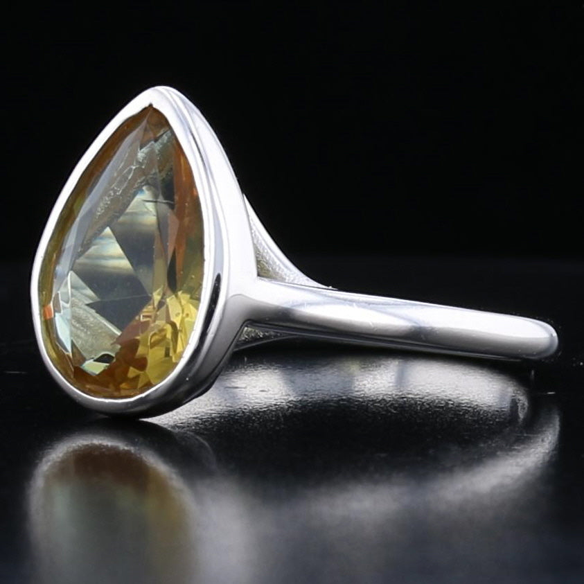 Sterling Silver Bezel VooDooStone Pear Shape Ring