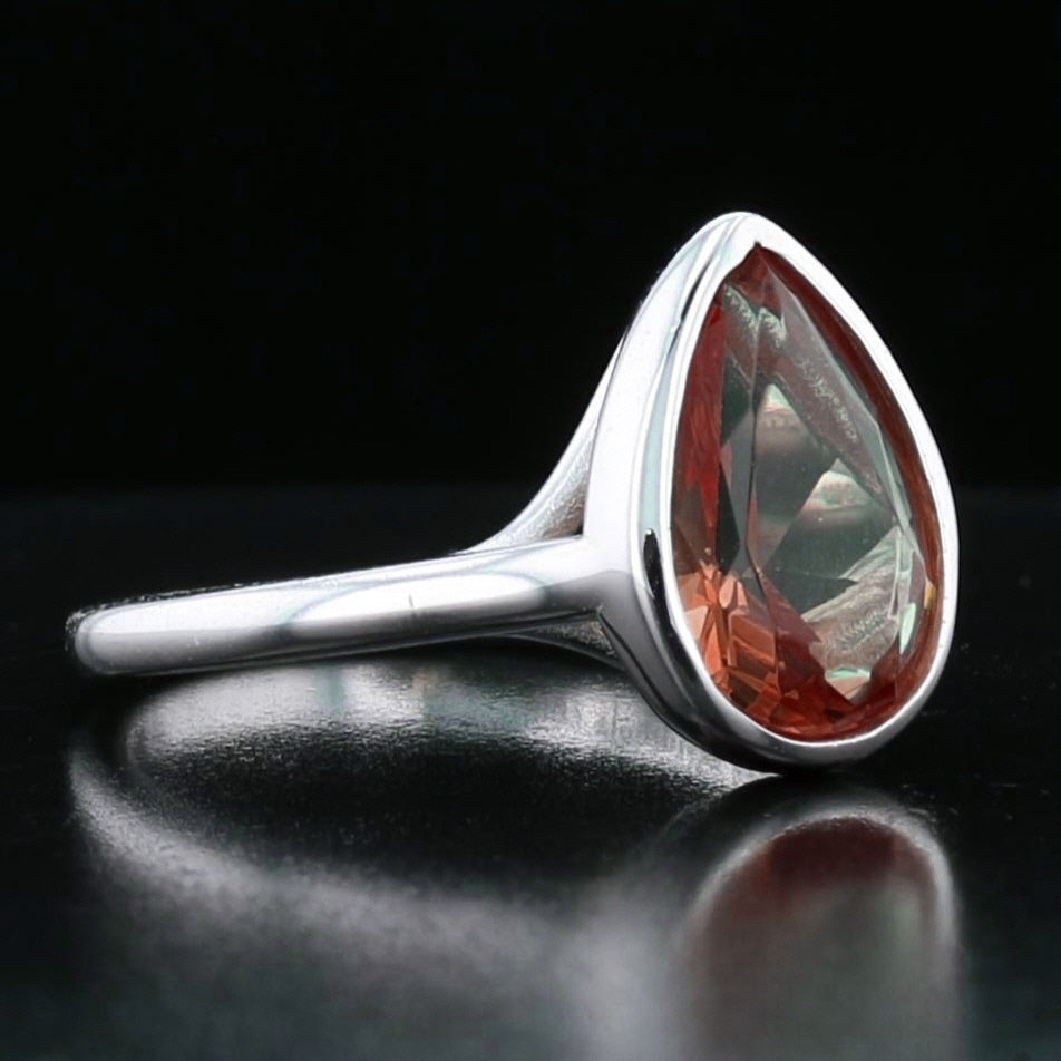Sterling Silver Bezel VooDooStone Pear Shape Ring