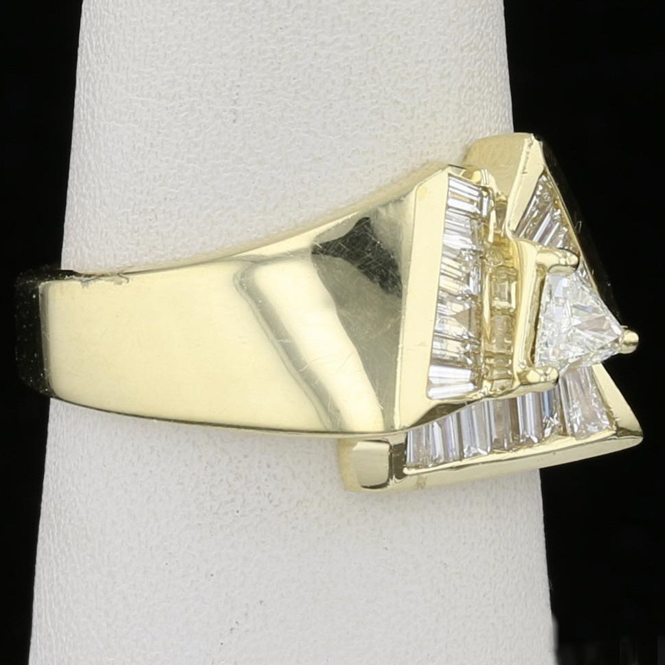 Trillion Diamond Ring 14K Yellow Gold Baguette Diamond Halo Geometric Design Size 6.5