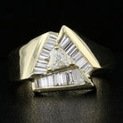 Trillion Diamond Ring 14K Yellow Gold Baguette Diamond Halo Geometric Design Size 6.5 - David's Antiques & Jewelry