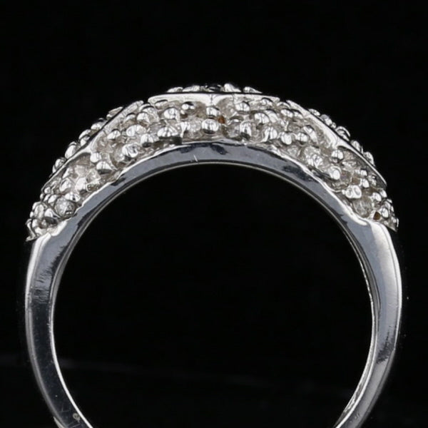Diamond Band Ring 14K White Gold Geometric Pattern Pave Setting Round Diamonds Size 6.5