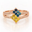 14K Rose Gold Blue & Yellow Diamond Cluster Ring, Size 7 894296 — main view