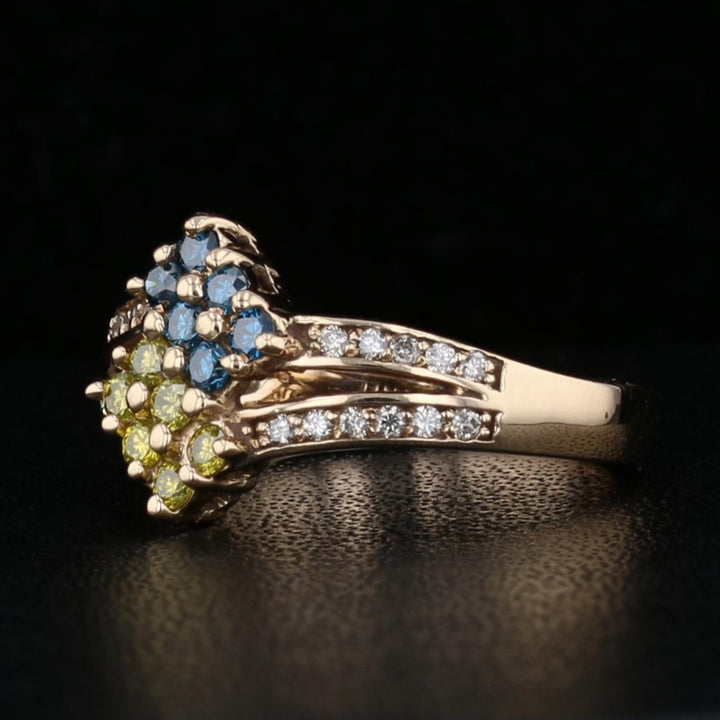 Blue & Yellow Diamond Cluster Ring