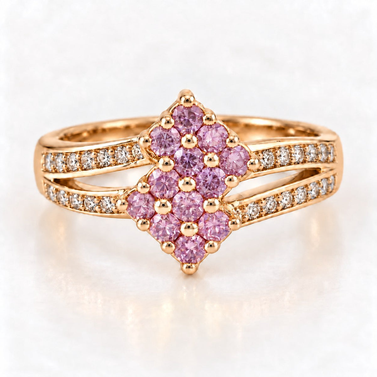 14K Yellow Gold Pink Diamond Cluster Ring, Size 7 894310 — main view