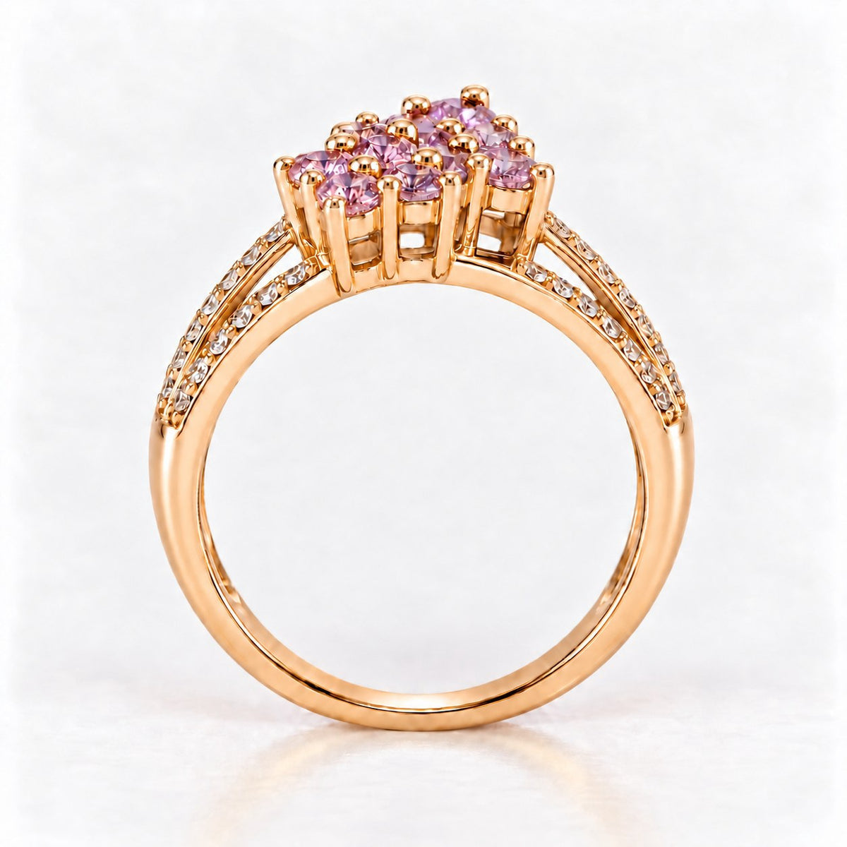 14K Yellow Gold Pink Diamond Cluster Ring, Size 7 894310 — third view