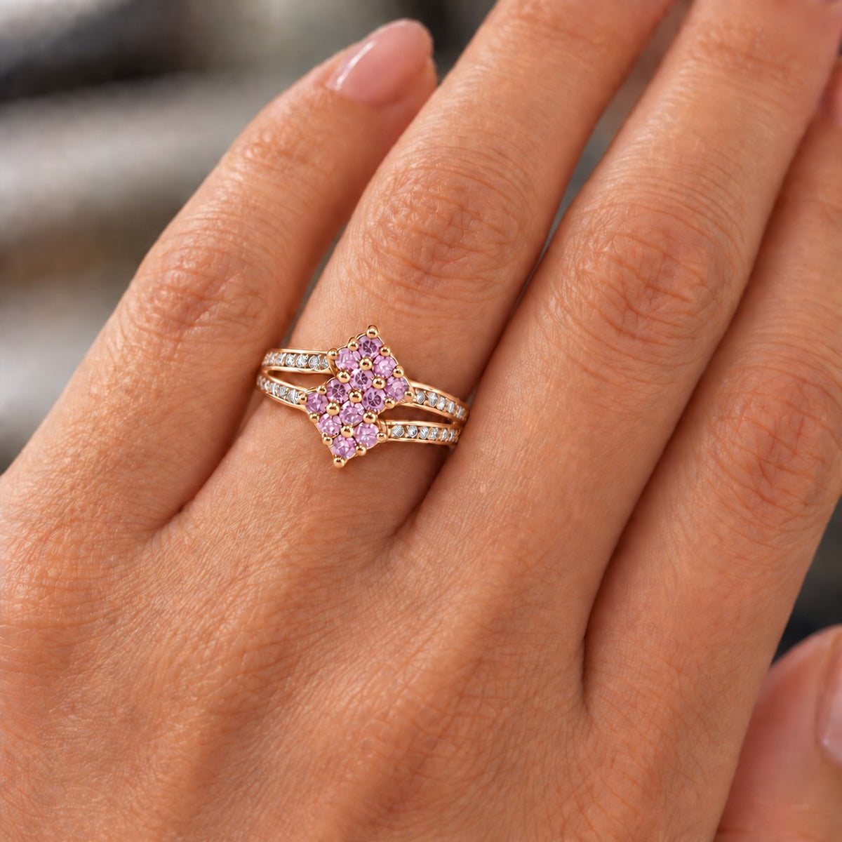 14K Yellow Gold Pink Diamond Cluster Ring, Size 7 894310 — fourth view