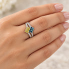 14K White Gold Blue & Yellow Diamond Cluster Bypass Ring, Size 7 894324 — fourth view