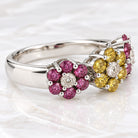 14K White Gold Pink & Yellow Diamond Three-Flower Ring, Size 7 894326 — second view