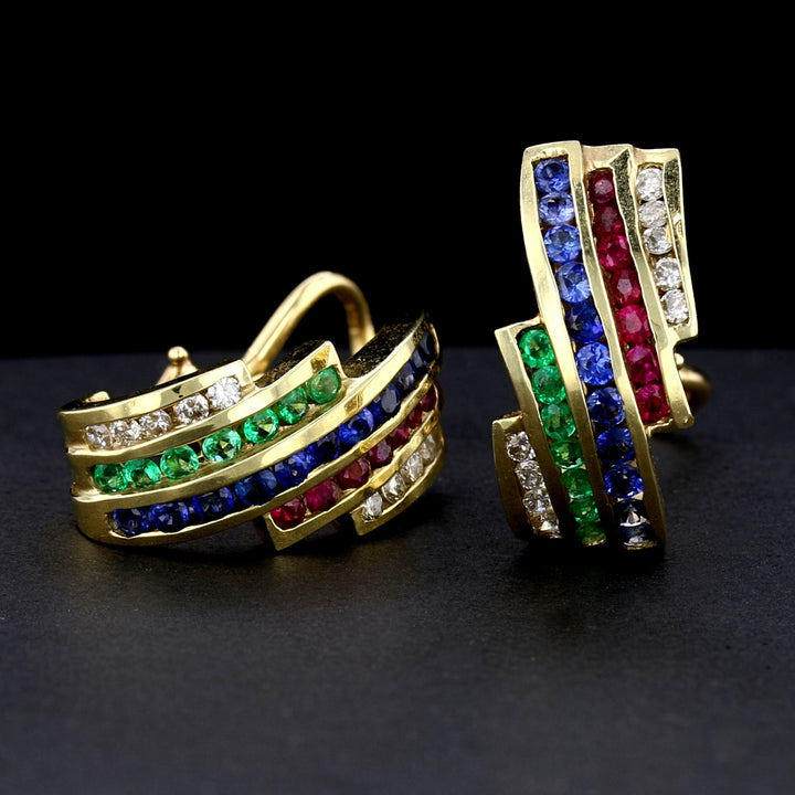 Diamond Ruby Sapphire Emerald Earrings