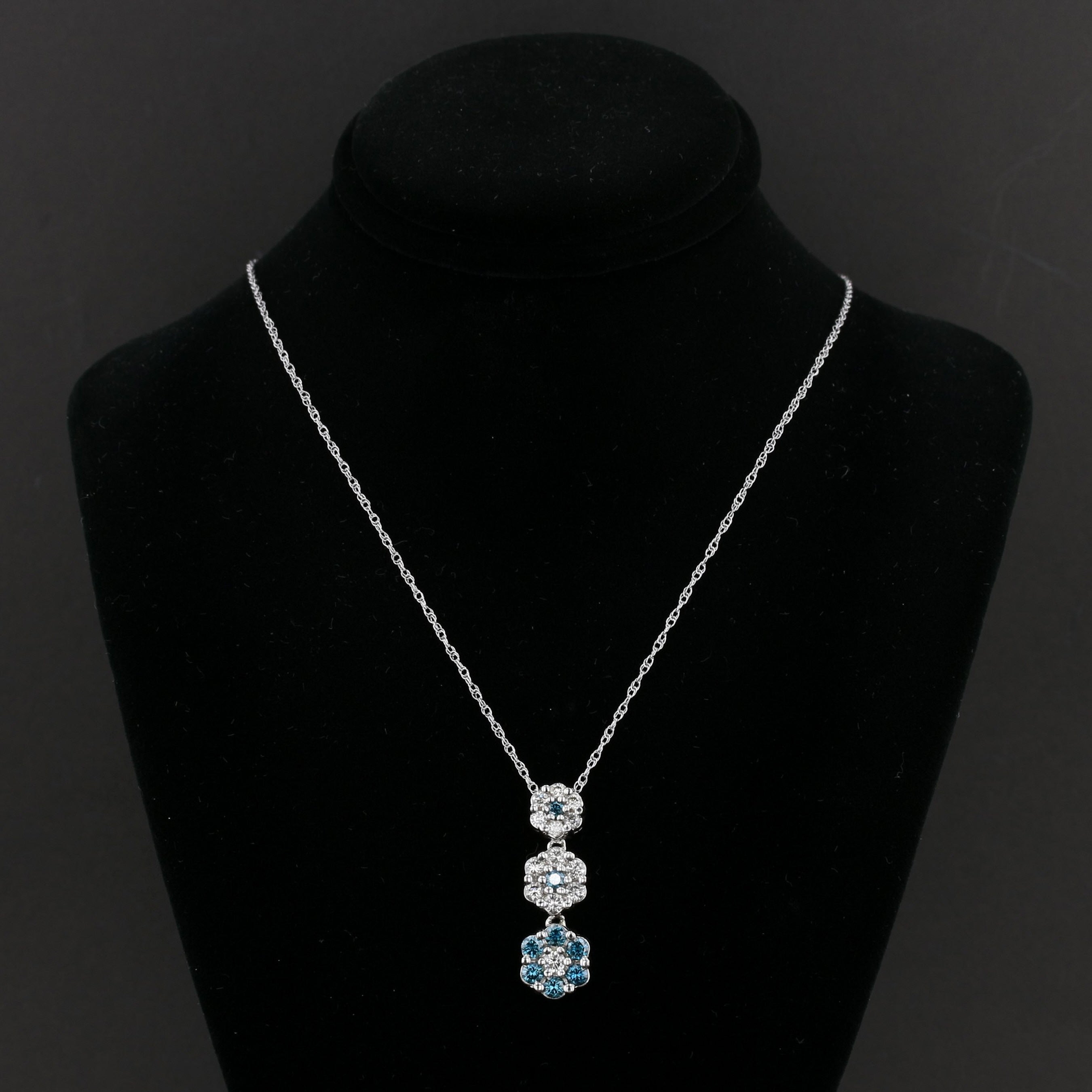 14K White Gold Blue & White Diamond Pendant 894611