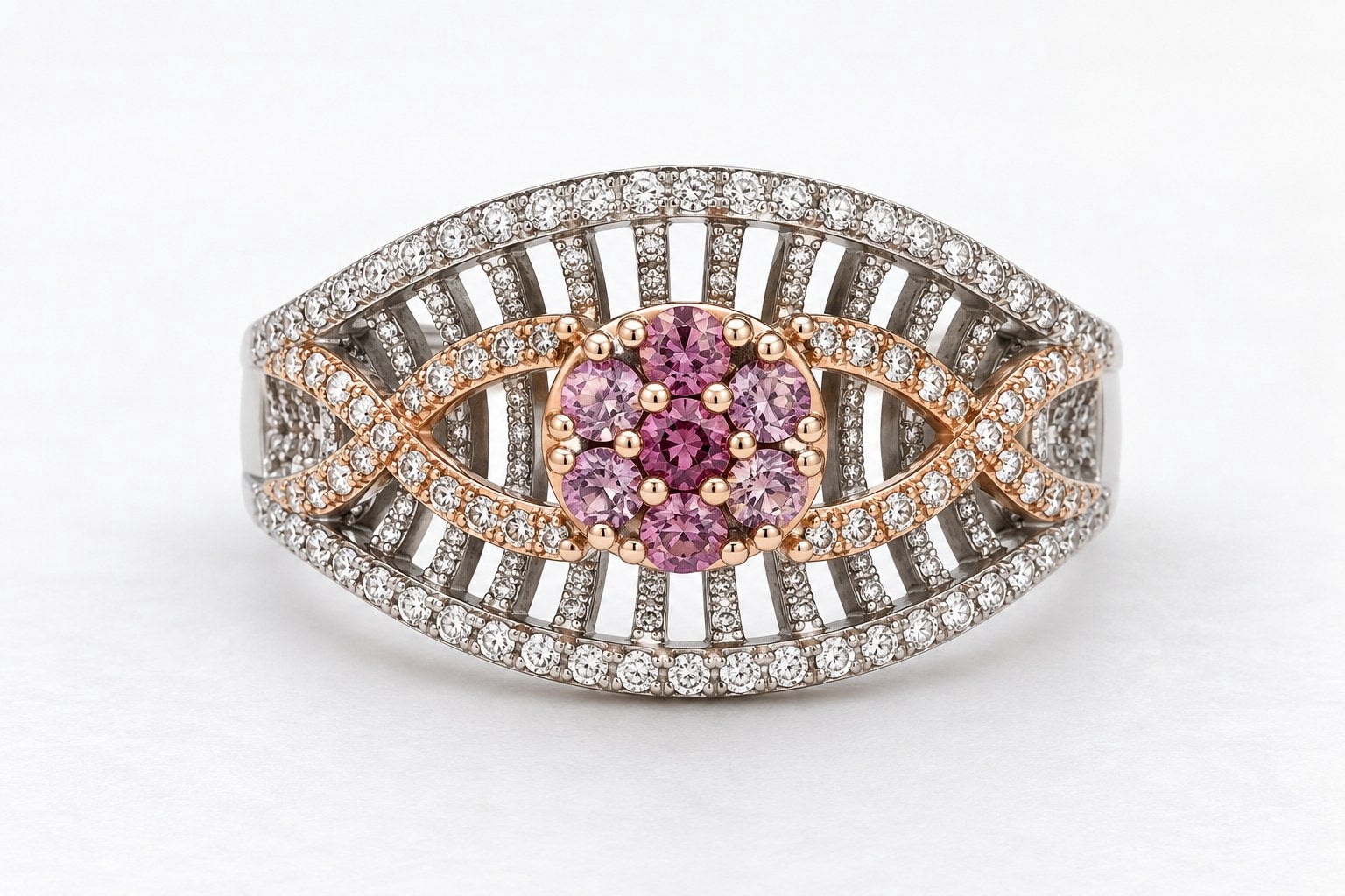 14K White & Rose Gold Pink Diamond Flower Ring 894650 — main view