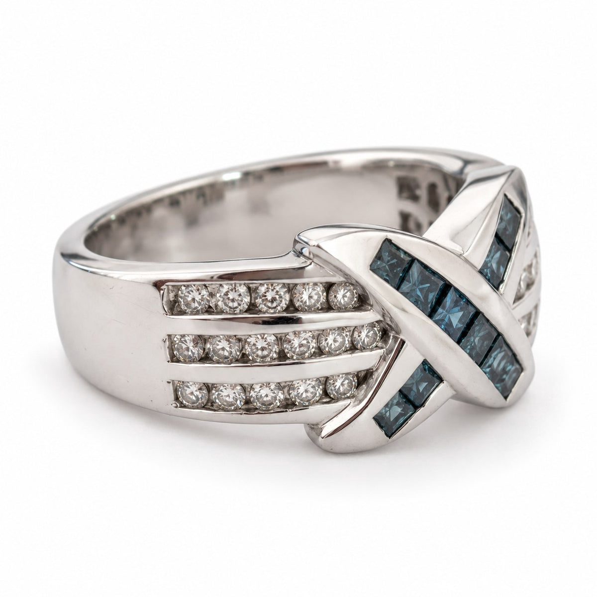 14K White Gold Invisible-Set Blue Diamond X Ring 894691 — second view