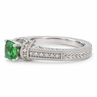 14K White Gold Cushion Tsavorite & Diamond Ring, Engraved Band 894758 — second view