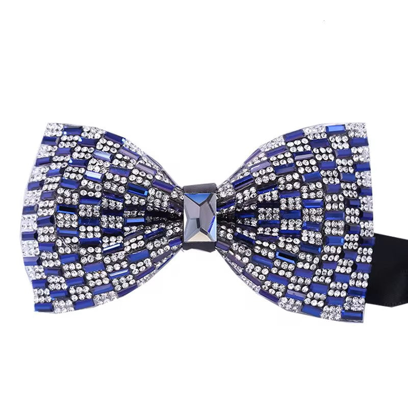 Blue and Silver Crystal Glam Bow Tie